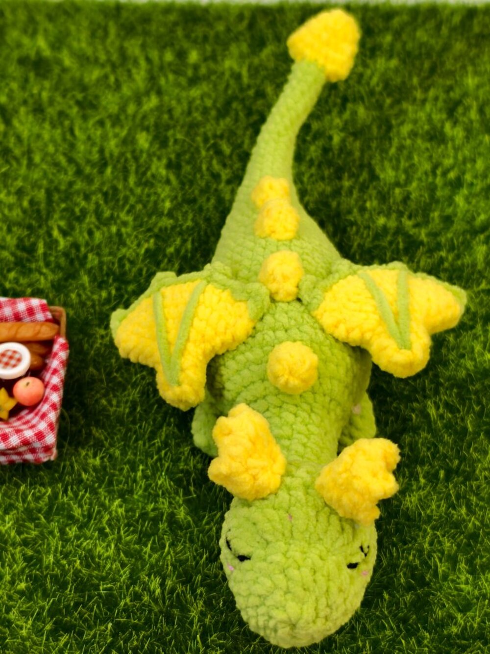 Handmade Amigurumi Crochet Green Sleepy Dragon Plushie